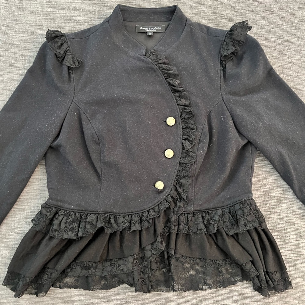 Green Envelope Jacket Top Lace Detail - Picture 5 of 8